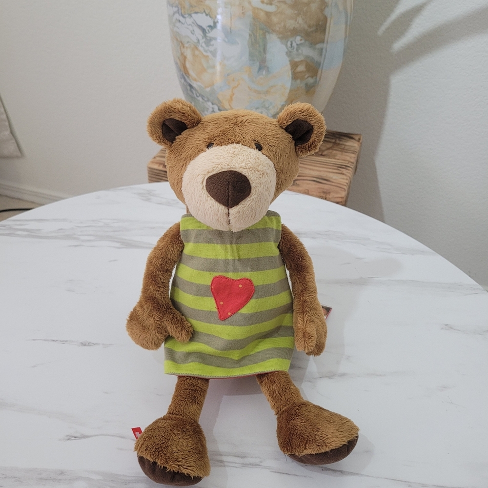 Brown and Green Stuffed Bear Toy